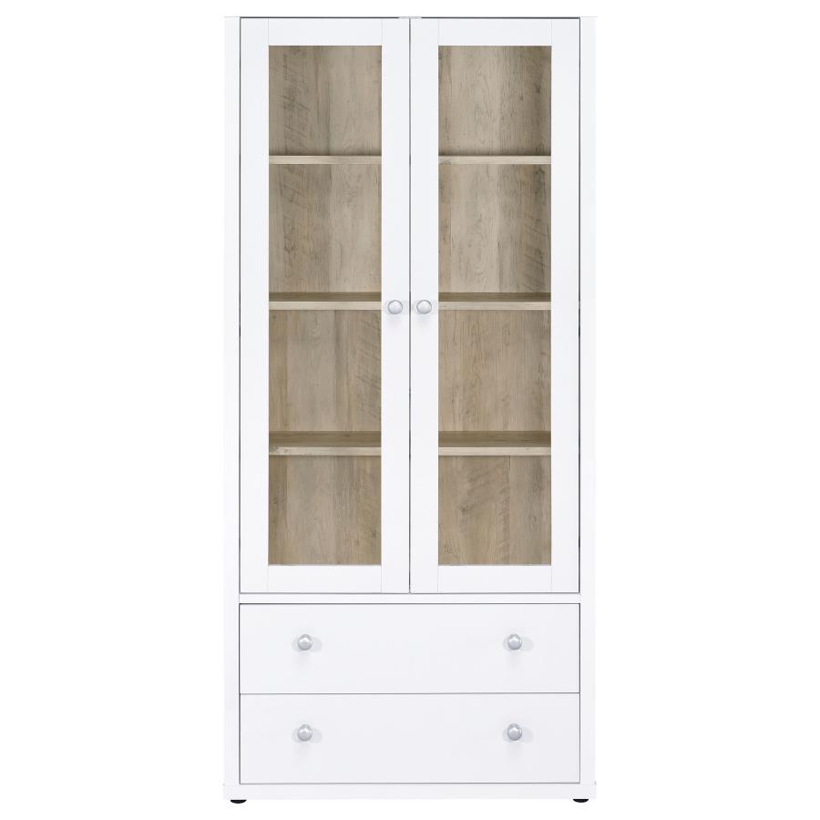 Hawthorne - Armoire haute à 4 étagères et portes vitrées avec tiroirs