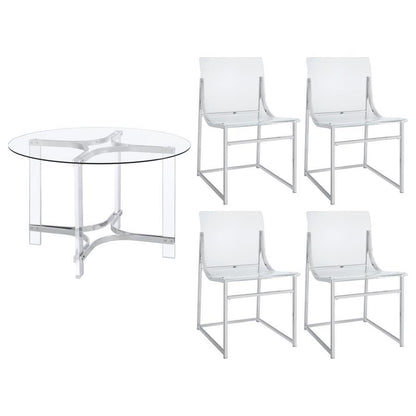 Keeling - Ensemble de salle à manger rond 5 pièces en acrylique avec plateau en verre - Chrome