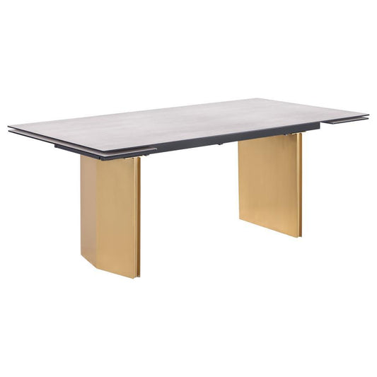 Vesa - Table à manger extensible avec plateau en verre - Beige