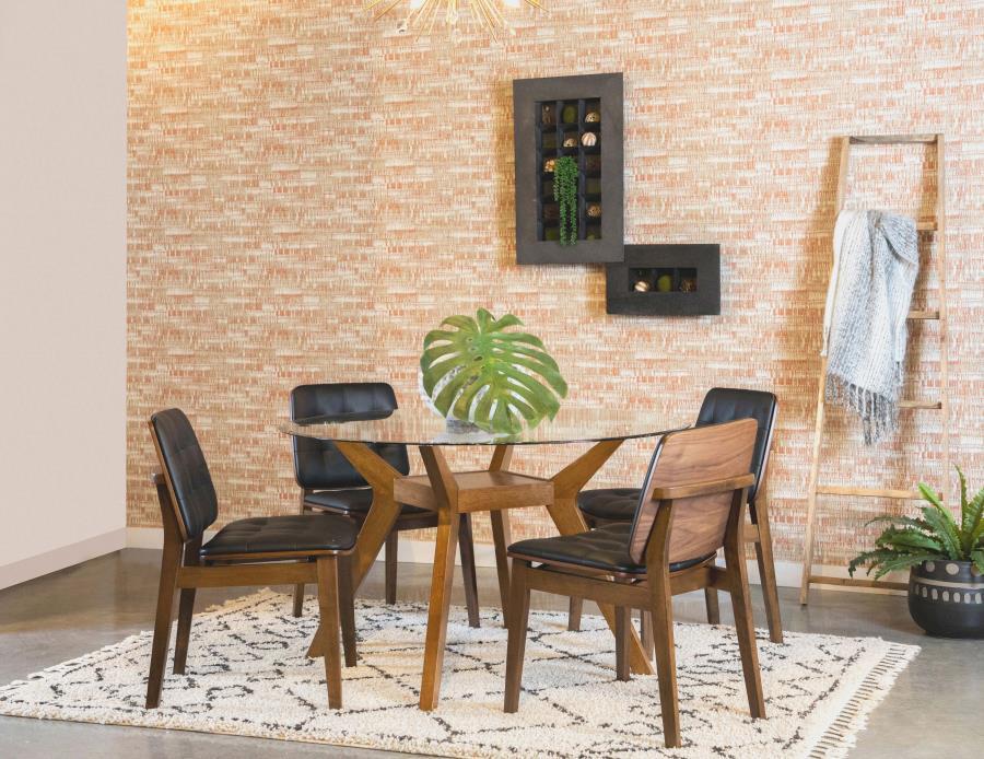Paxton - Table à manger ronde en bois avec plateau en verre - Noix de muscade
