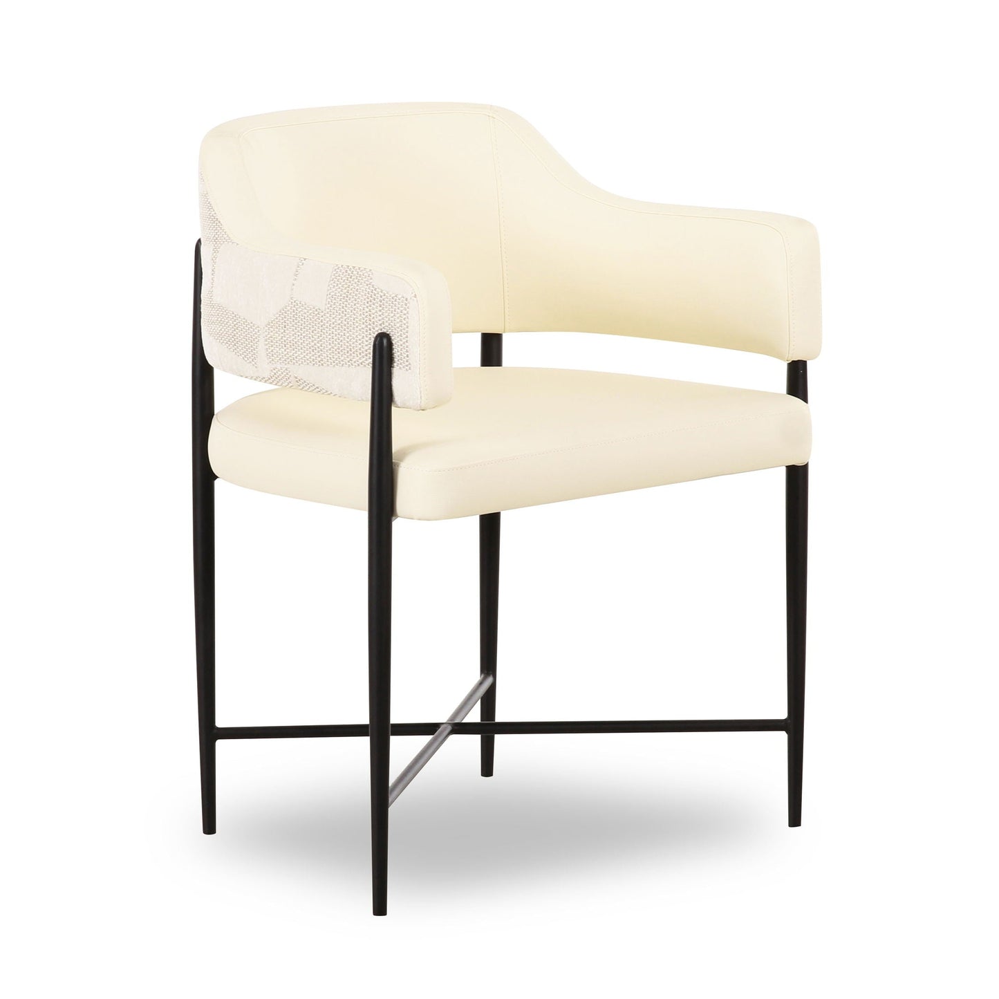 Sezanne - Chaise de salle à manger en cuir vegan et jacquard bicolore - Crème