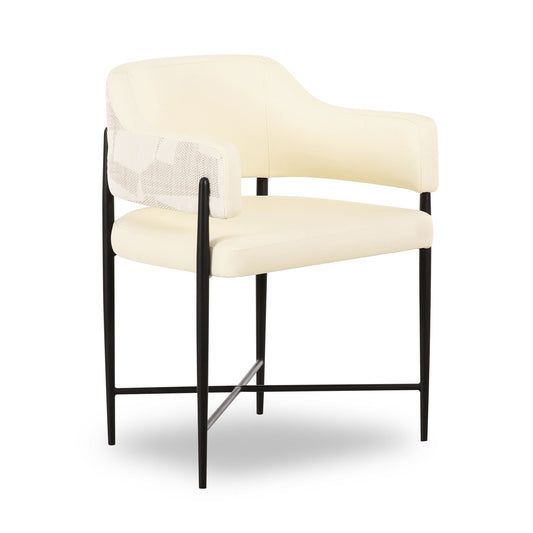 Sezanne - Chaise de salle à manger en cuir vegan et jacquard bicolore - Crème