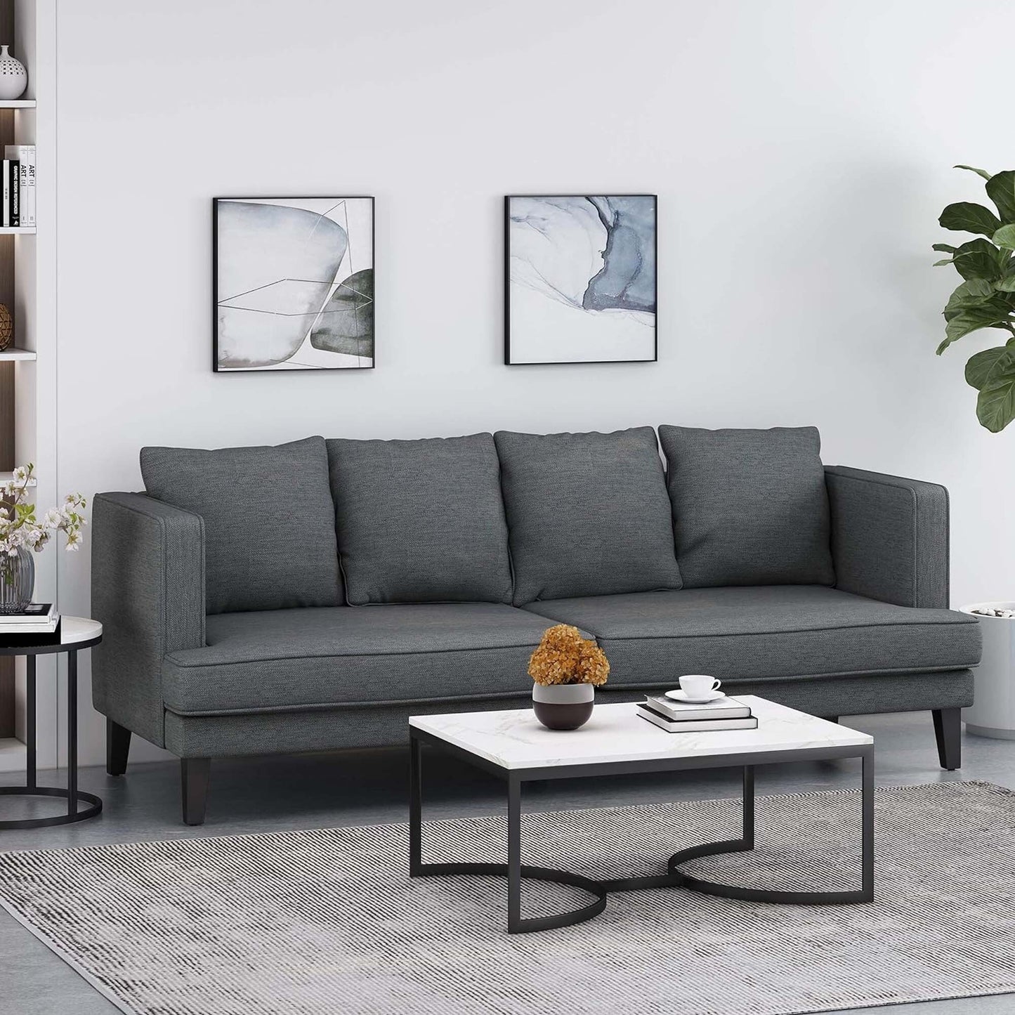 3-seater Sofa with Wood Legs and Tufted Back