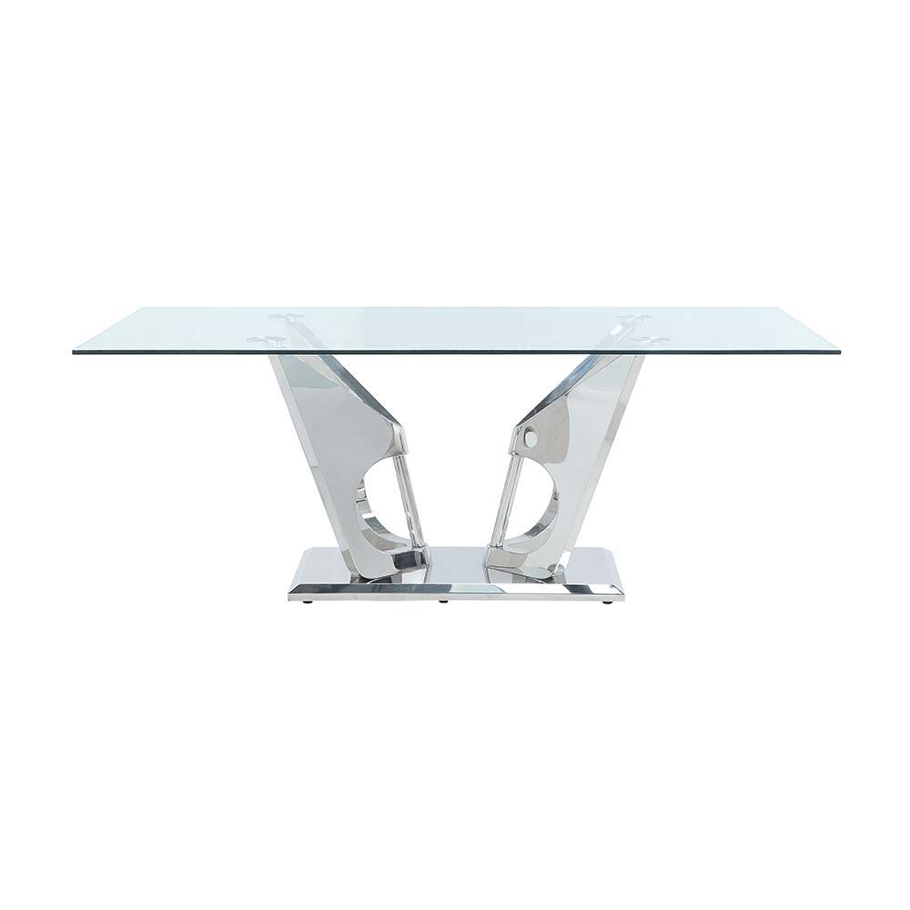 Azriel - Table à manger avec piédestal - Verre transparent et miroir argenté