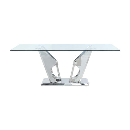 Azriel - Table à manger avec piédestal - Verre transparent et miroir argenté