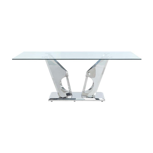 Azriel - Table à manger avec piédestal - Verre transparent et miroir argenté