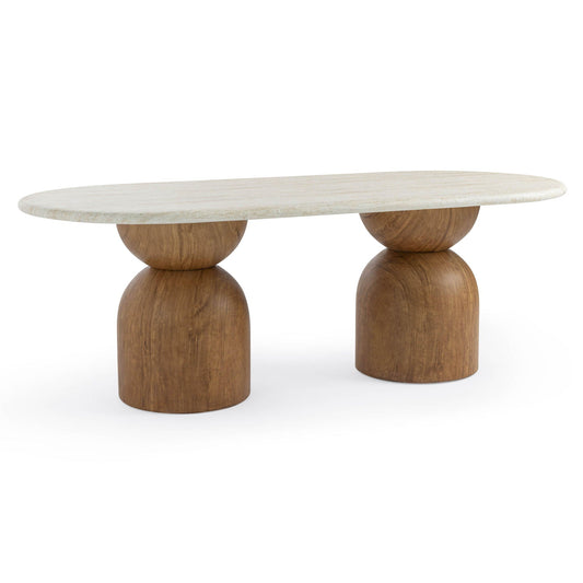 Cynthia - Table à manger longue d'intérieur/extérieur 87 - Marron/Travertin