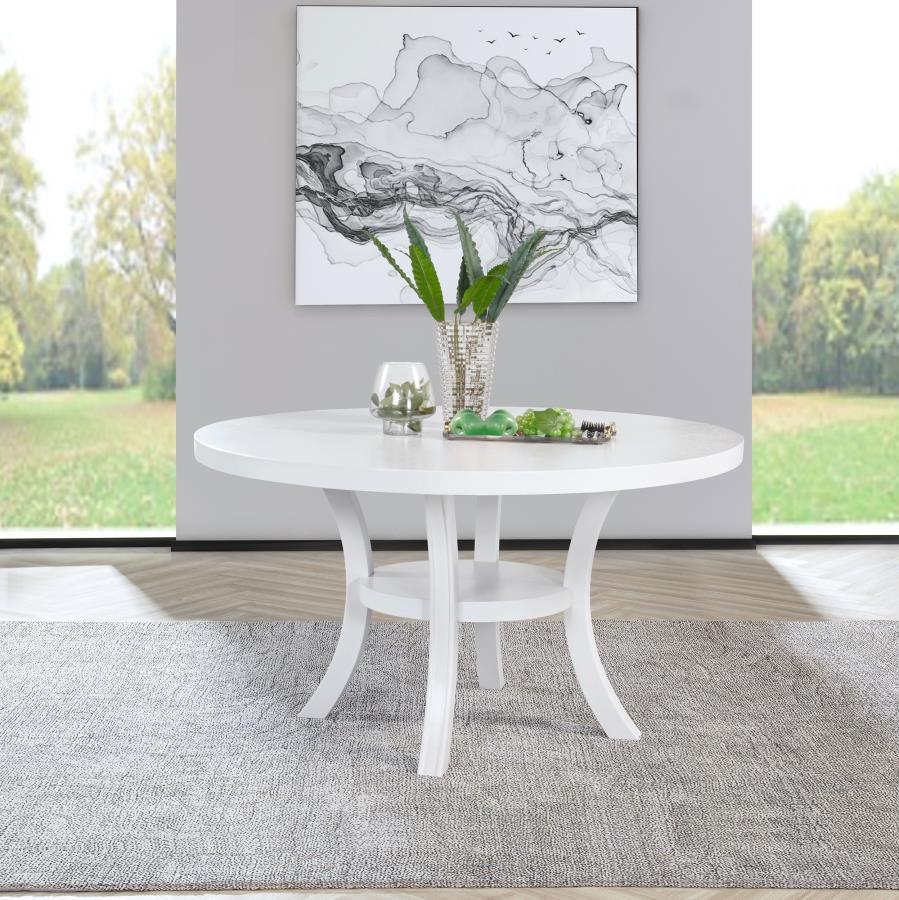 Judd - Table à manger ronde en bois avec étagère - Blanc perle
