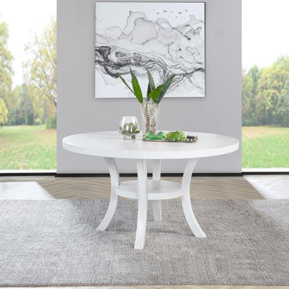 Judd - Table à manger ronde en bois avec étagère - Blanc perle