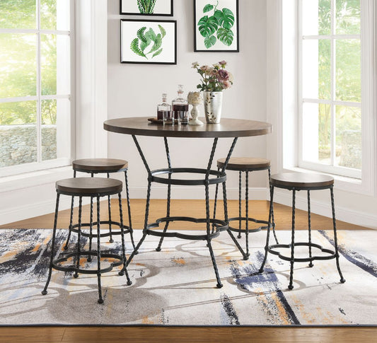 Qamar - Ensemble de table de comptoir 5 pièces - Noyer et noir antique