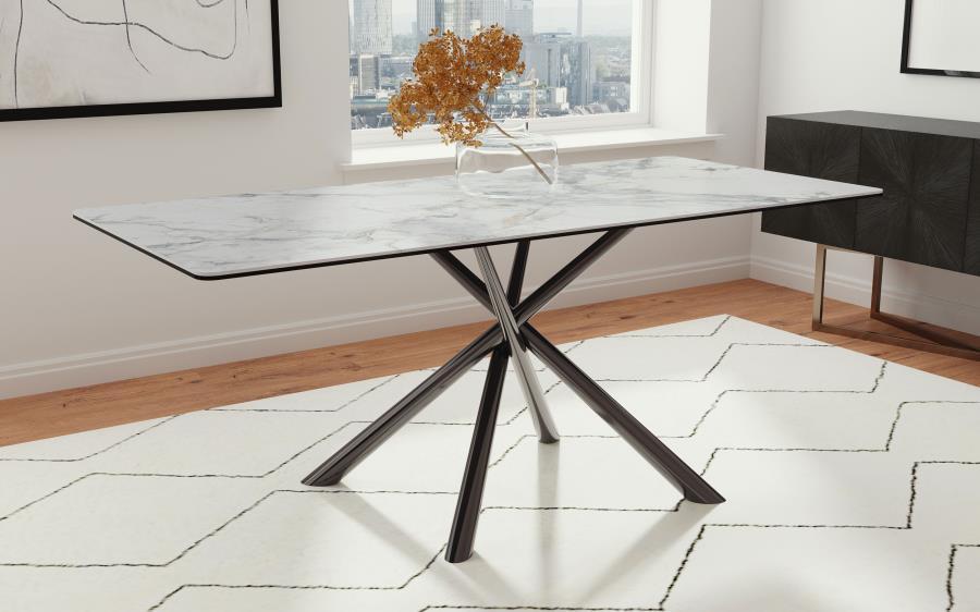 Carvell - Table à manger rectangulaire en pierre frittée - Mirage White