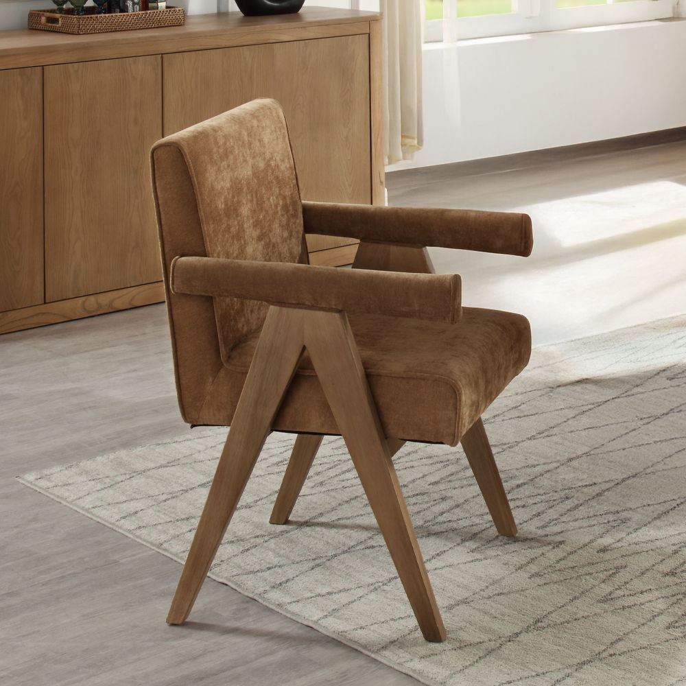 Zoey - Fauteuil (lot de 2) - Chenille chocolat et chêne