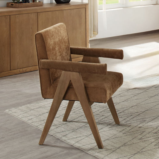 Zoey - Fauteuil (lot de 2) - Chenille chocolat et chêne