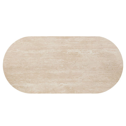 Leonardo - Table à manger - Plateau en travertin et chêne foncé