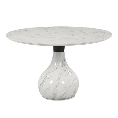 Koen - Table à manger ronde, plateau en marbre technique - Blanc et noir