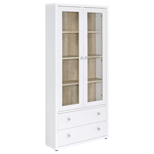 Hawthorne - Armoire haute à 4 étagères et portes vitrées avec tiroirs