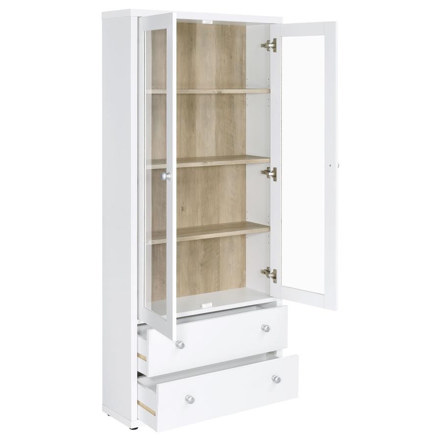 Hawthorne - Armoire haute à 4 étagères et portes vitrées avec tiroirs