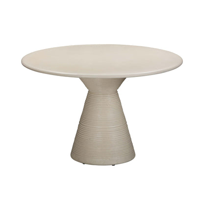 Fern - Table à manger ronde d'intérieur/extérieur en béton imitation plâtre texturé - Beige
