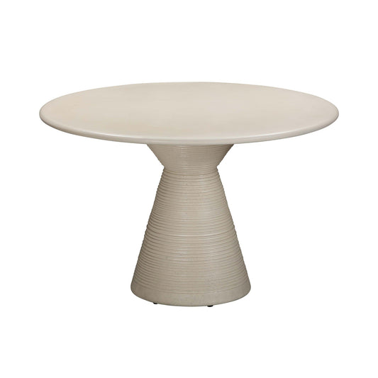 Fern - Table à manger ronde d'intérieur/extérieur en béton imitation plâtre texturé - Beige