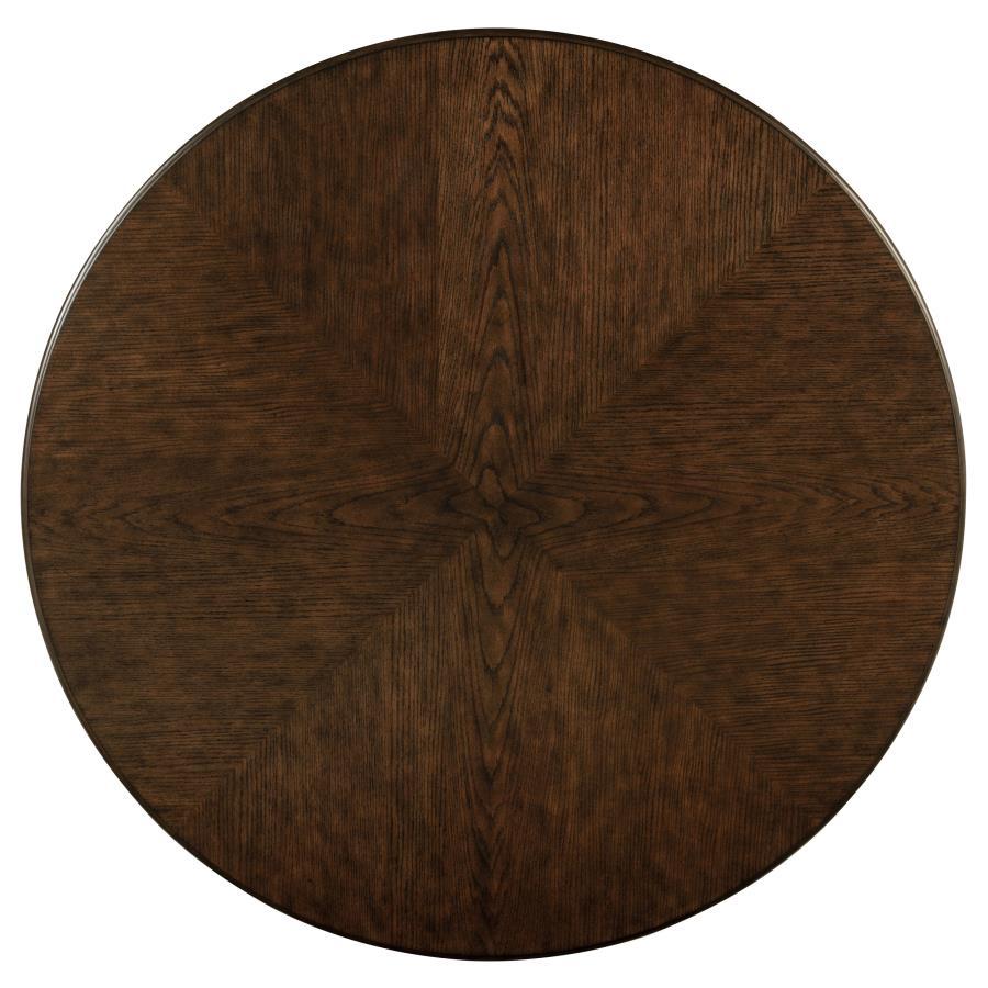 Landon - Table à manger ronde sur pied en bois - Brun riche