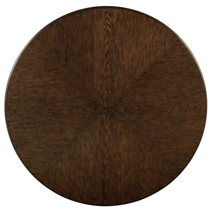 Landon - Table à manger ronde sur pied en bois - Brun riche
