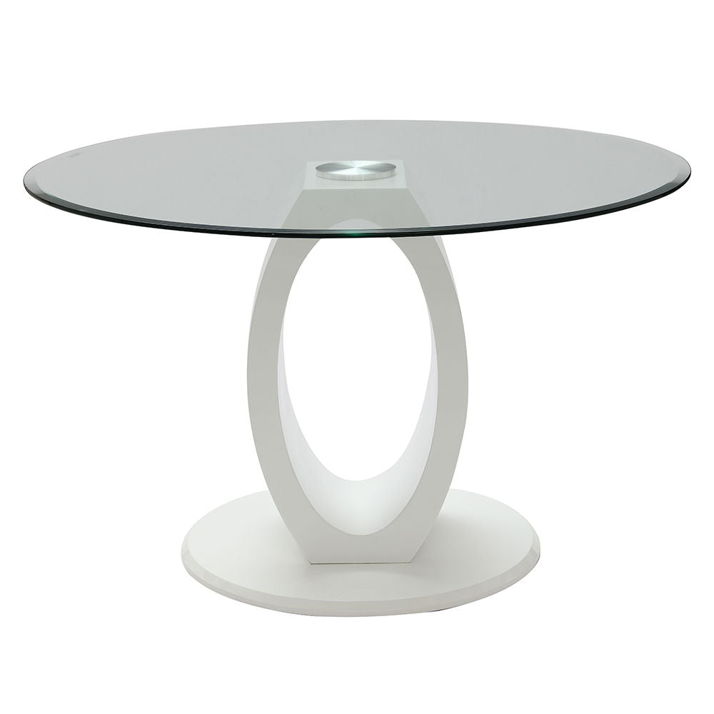 Larry - Table à manger ronde avec plateau en verre - Blanc brillant