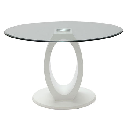 Larry - Table à manger ronde avec plateau en verre - Blanc brillant