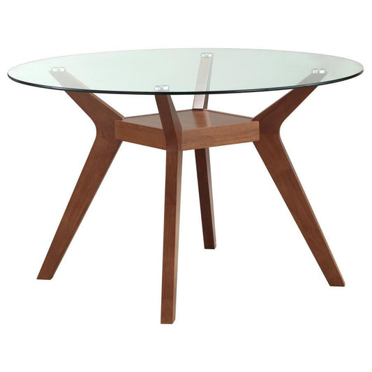 Paxton - Table à manger ronde en bois avec plateau en verre - Noix de muscade