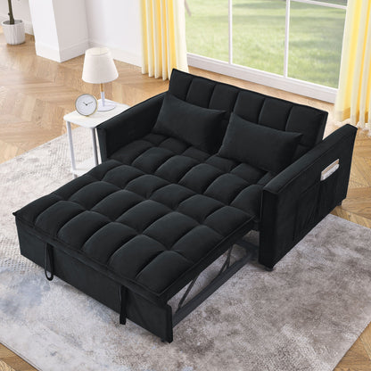 53.94 Velvet 3 in1 Loveseat Pull-Out Sofa Bed withTwo Side Pockets and Adjustable Backrest for Living Room