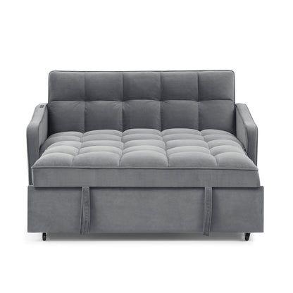 53 Foam Adjustable Loveseat Sofa Bed with Pull-Out Bed, USB/Type-C Charging, Copper Nail Trim, and Arm Storage Pockets