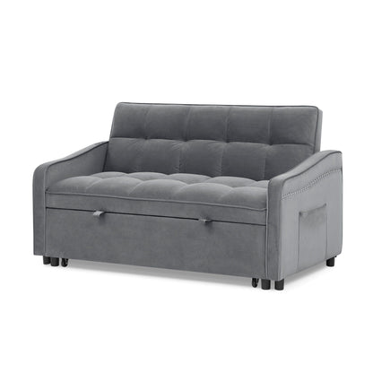 53 Foam Adjustable Loveseat Sofa Bed with Pull-Out Bed, USB/Type-C Charging, Copper Nail Trim, and Arm Storage Pockets