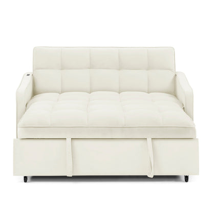 53 Foam Adjustable Loveseat Sofa Bed with Pull-Out Bed, USB/Type-C Charging, Copper Nail Trim, and Arm Storage Pockets