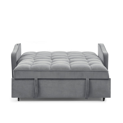 53 Foam Adjustable Loveseat Sofa Bed with Pull-Out Bed, USB/Type-C Charging, Copper Nail Trim, and Arm Storage Pockets
