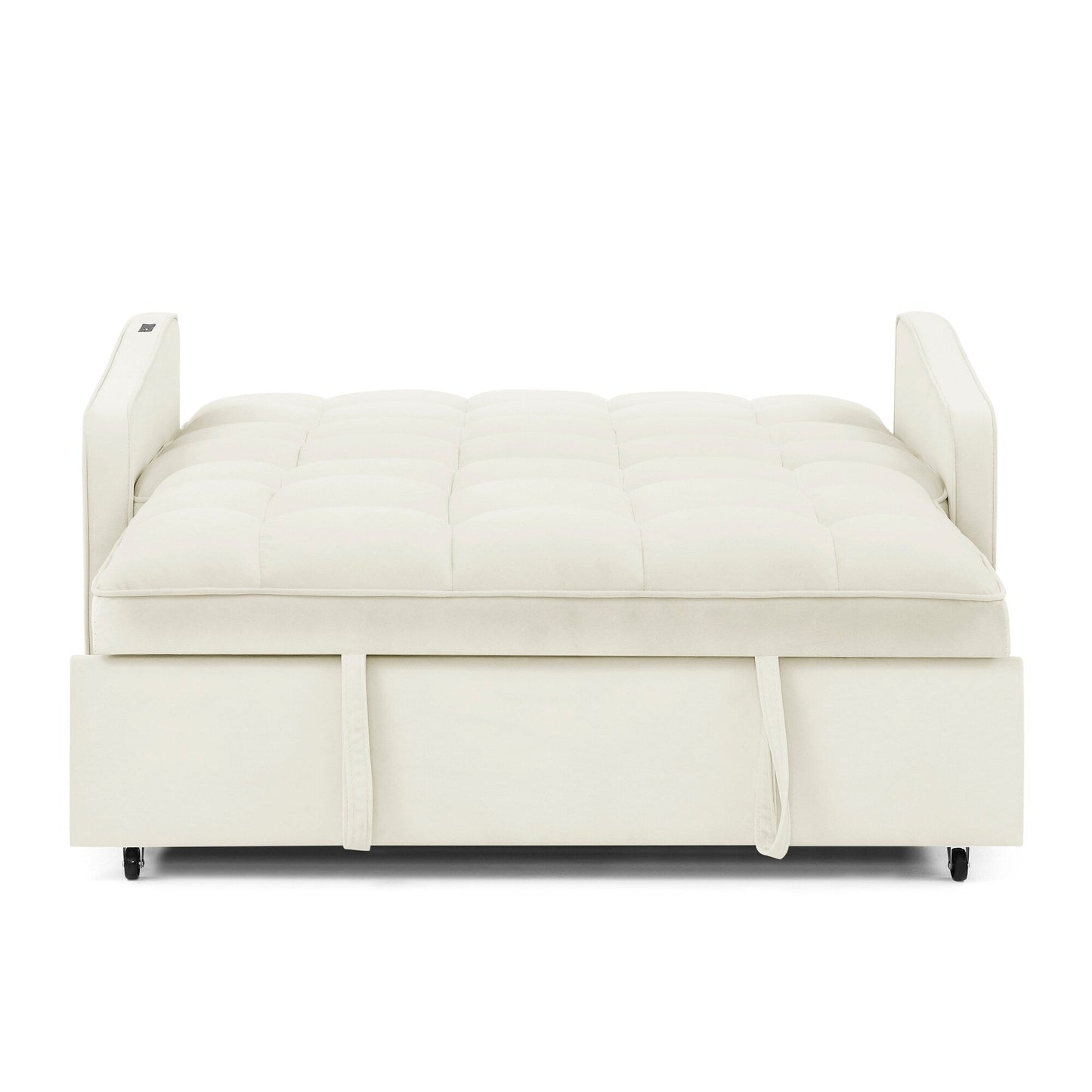 53 Foam Adjustable Loveseat Sofa Bed with Pull-Out Bed, USB/Type-C Charging, Copper Nail Trim, and Arm Storage Pockets