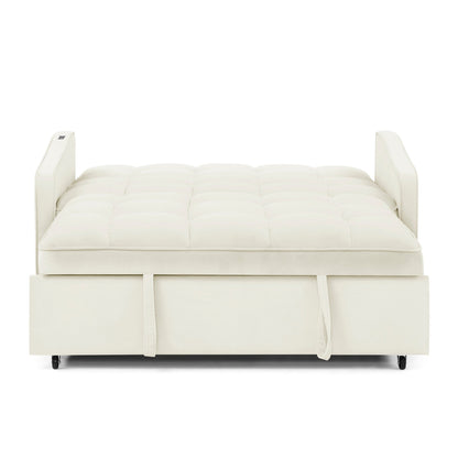 53 Foam Adjustable Loveseat Sofa Bed with Pull-Out Bed, USB/Type-C Charging, Copper Nail Trim, and Arm Storage Pockets