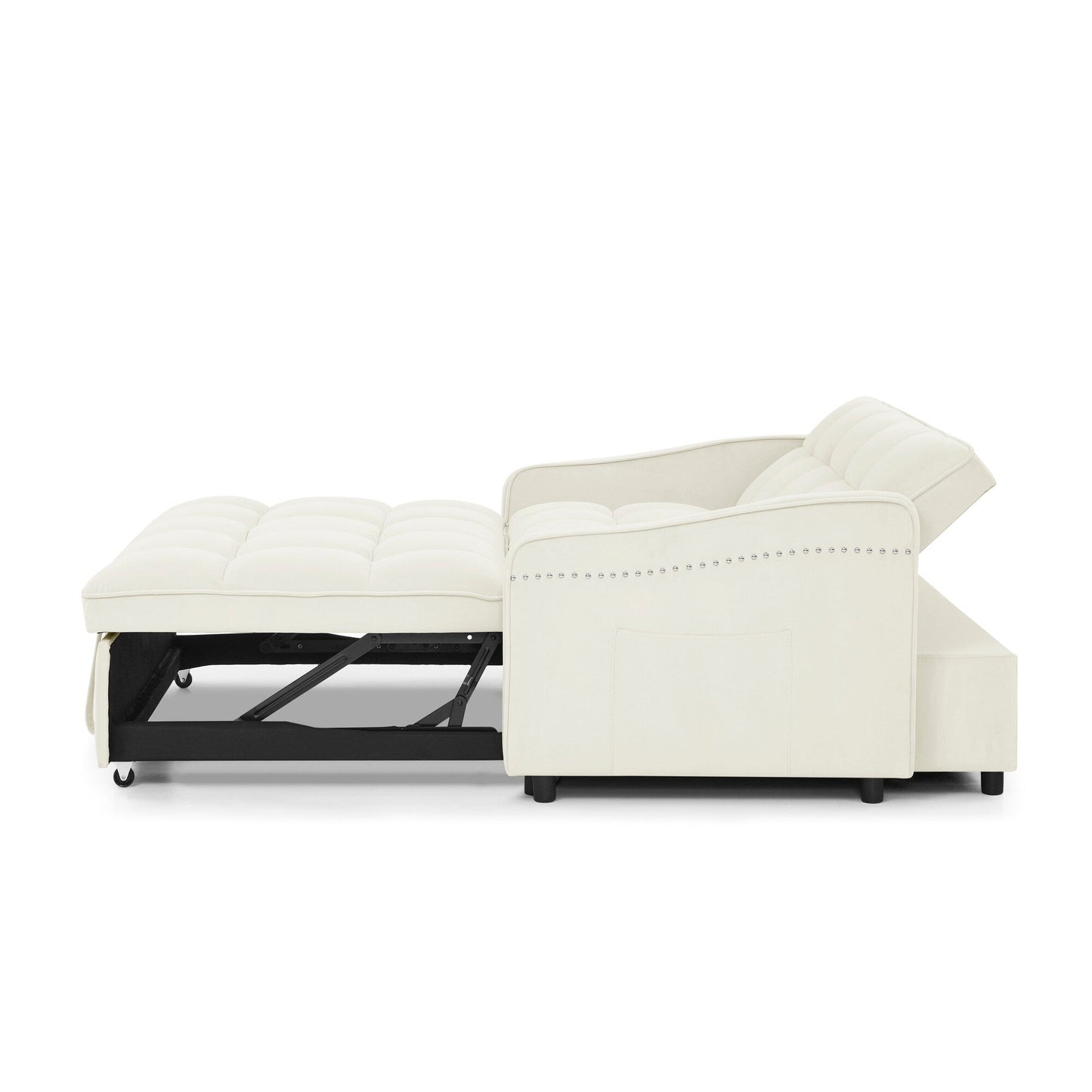 53 Foam Adjustable Loveseat Sofa Bed with Pull-Out Bed, USB/Type-C Charging, Copper Nail Trim, and Arm Storage Pockets