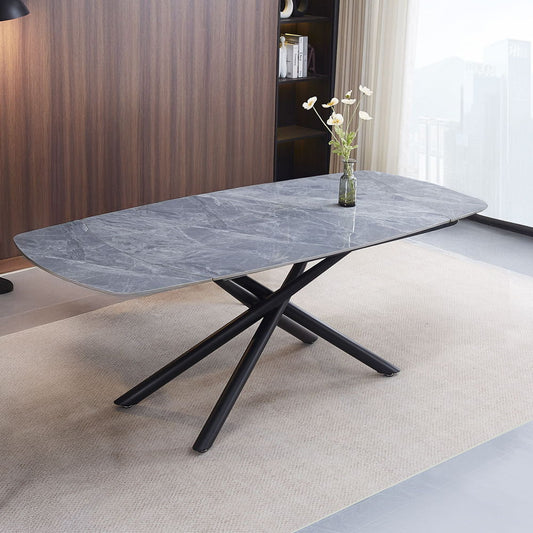Hester - Table à manger avec plateau en céramique - Gris et noir