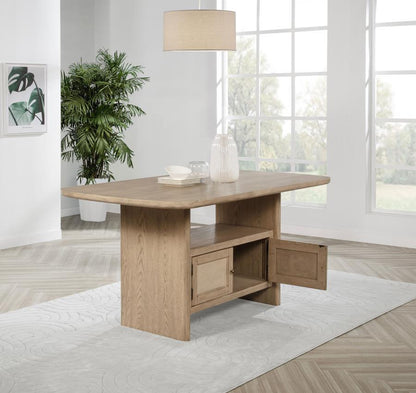 Kailani - Table de salle à manger en rotin avec rangement - Chêne beige
