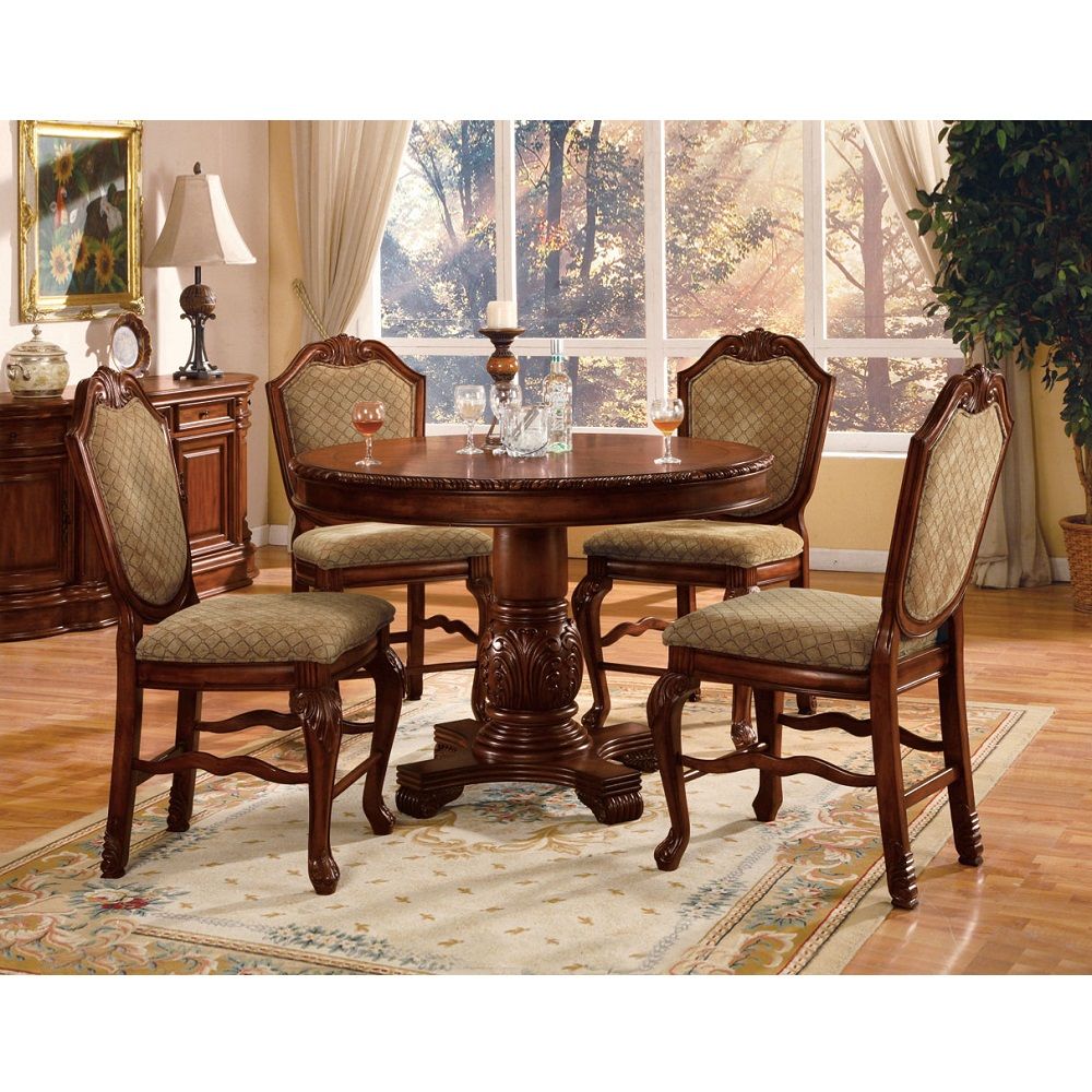Chateau De Ville - Chaises de comptoir (lot de 2) - Tissu et finition cerisier