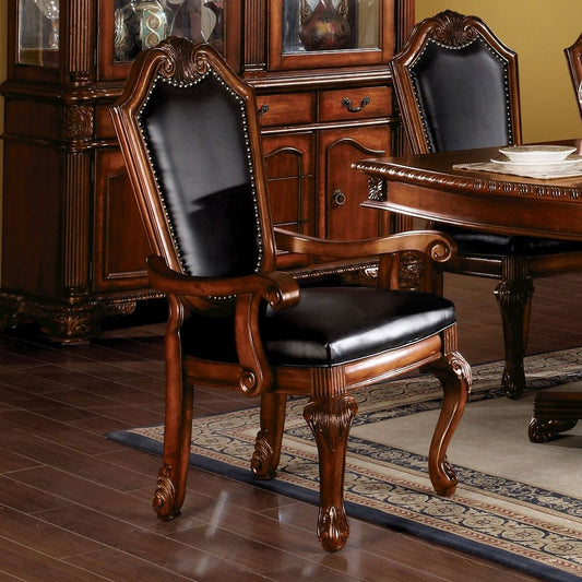 Chateau De Ville - Fauteuil (lot de 2) - Cuir synthétique noir et finition cerisier