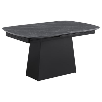Potero - Table à manger à rallonges en imitation marbre - Noir