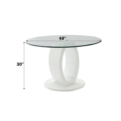 Larry - Table à manger ronde avec plateau en verre - Blanc brillant