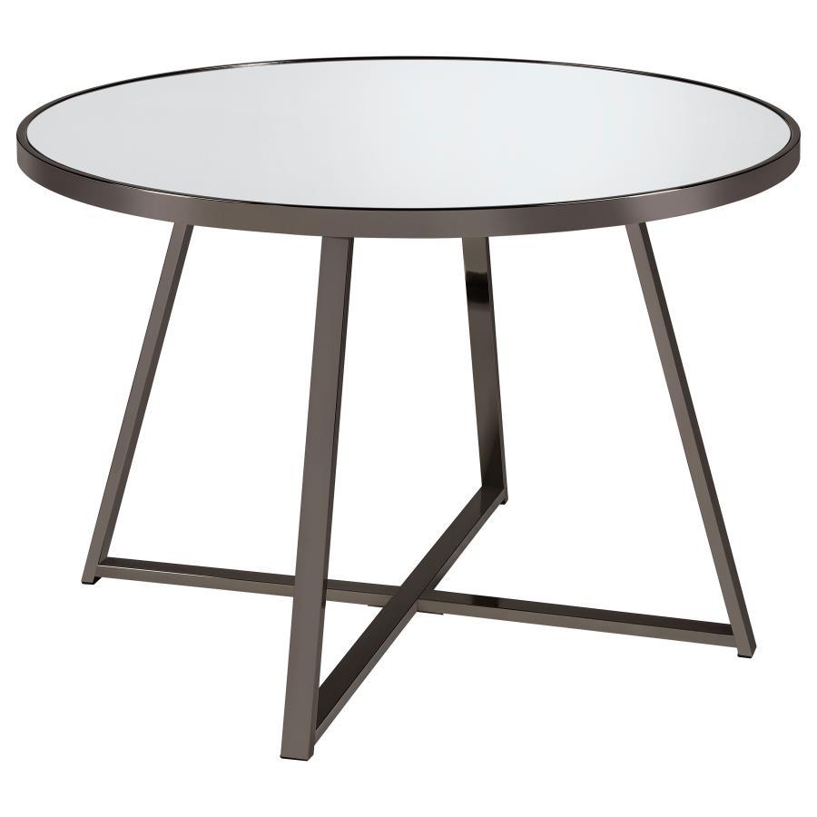 Jillian - Ensemble de salle à manger rond 5 pièces avec plateau miroir - Nickel noir
