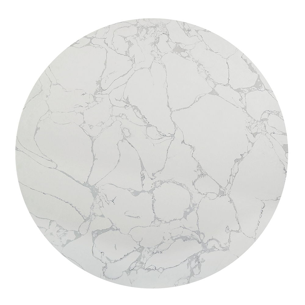 Koen - Table à manger ronde, plateau en marbre technique - Blanc et noir
