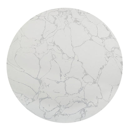Koen - Table à manger ronde, plateau en marbre technique - Blanc et noir