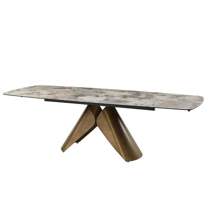 Malika - Table à manger avec plateau en céramique - Gris et cuivre brossé