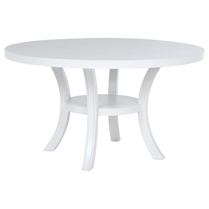 Judd - Table à manger ronde en bois avec étagère - Blanc perle