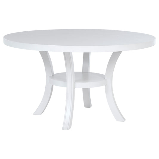 Judd - Table à manger ronde en bois avec étagère - Blanc perle