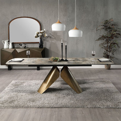 Malika - Table à manger avec plateau en céramique - Gris et cuivre brossé