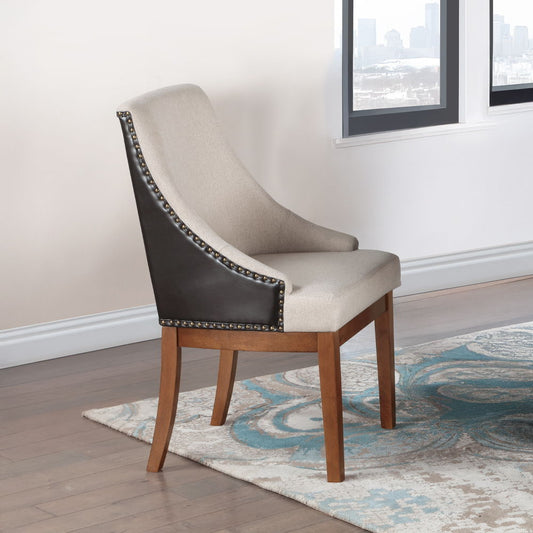 Gilsea - Chaise d'appoint en tissu et cuir synthétique (lot de 2) - Finition beige et marron